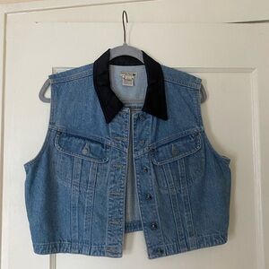 Vintage Denim Vest with Black Silk Collar